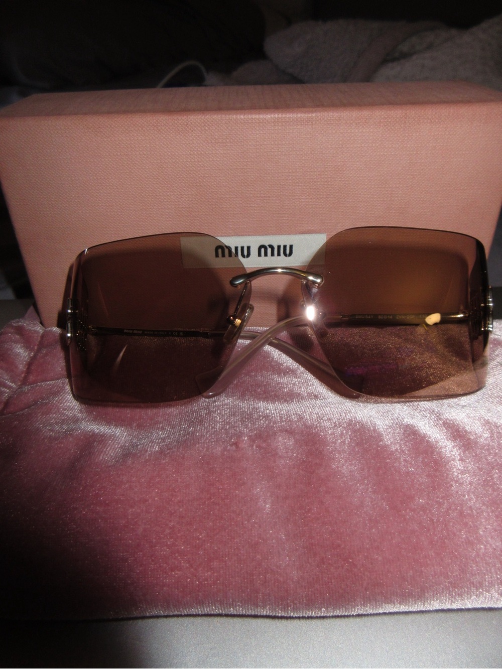 Miu Miu Gold-Tone Frame Brown Gradient Rimless Sunglasses